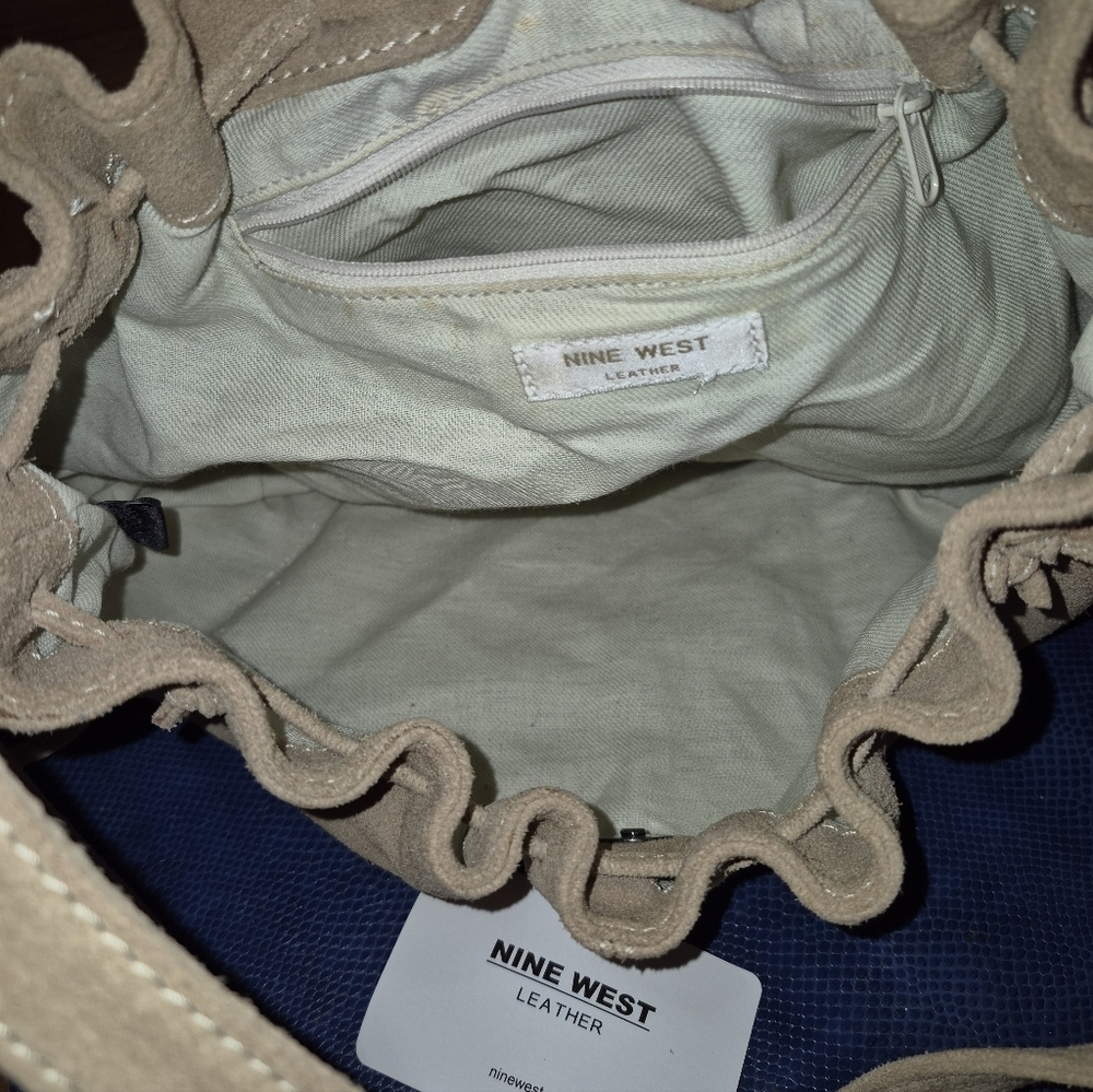 Nine West Vintage Tan Suede Leather Magnetic Closure. Hobo.L.13"×H.9" Drop 10". - Picture 7 of 16